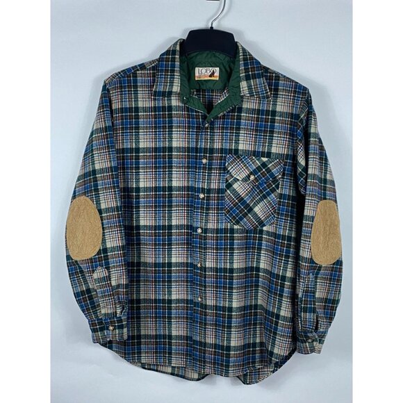 Vintage Lobo by Pendleton 100% Wool Button-Up L/S Shirt w/ Elbow Patch L F72 - Picture 1 of 4